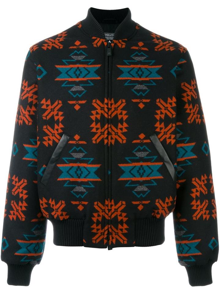 Marcelo Burlon County Of Milan 'pendleton' Bomber Jacket, Men's, Size: Xs, Black, Cotton/leather/polyamide/virgin Wool