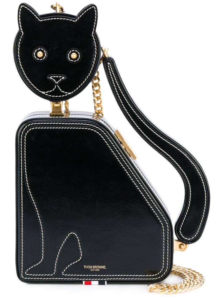 Thom Browne Cat Bag With Chain Shoulder Strap In Calf Leather - Black