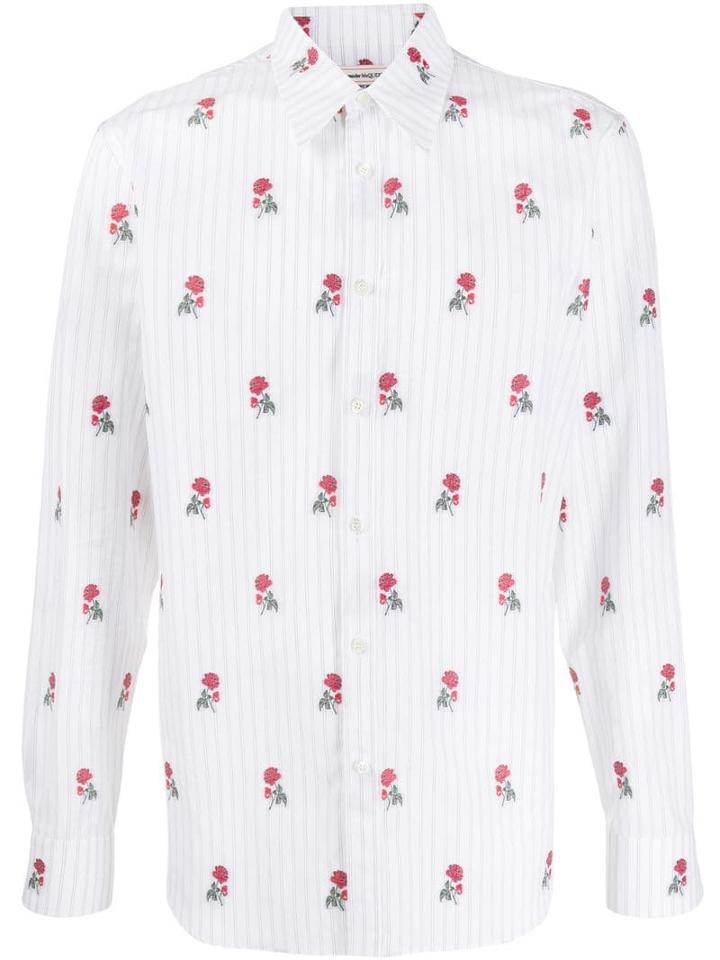 Alexander Mcqueen Rose Pinstriped Shirt - White