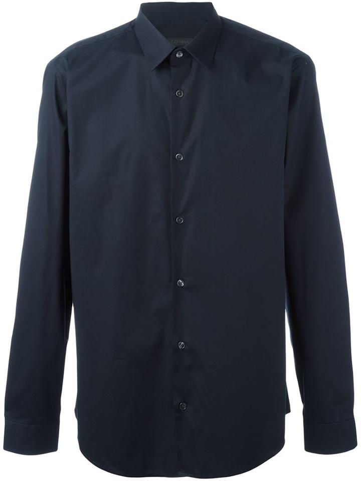 Z Zegna Classic Button Down Shirt, Men's, Size: 40, Black, Cotton/spandex/elastane