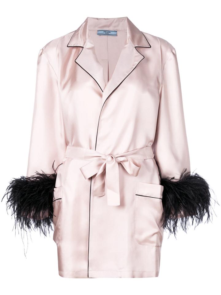 Prada Twill Robe Coat - Pink & Purple