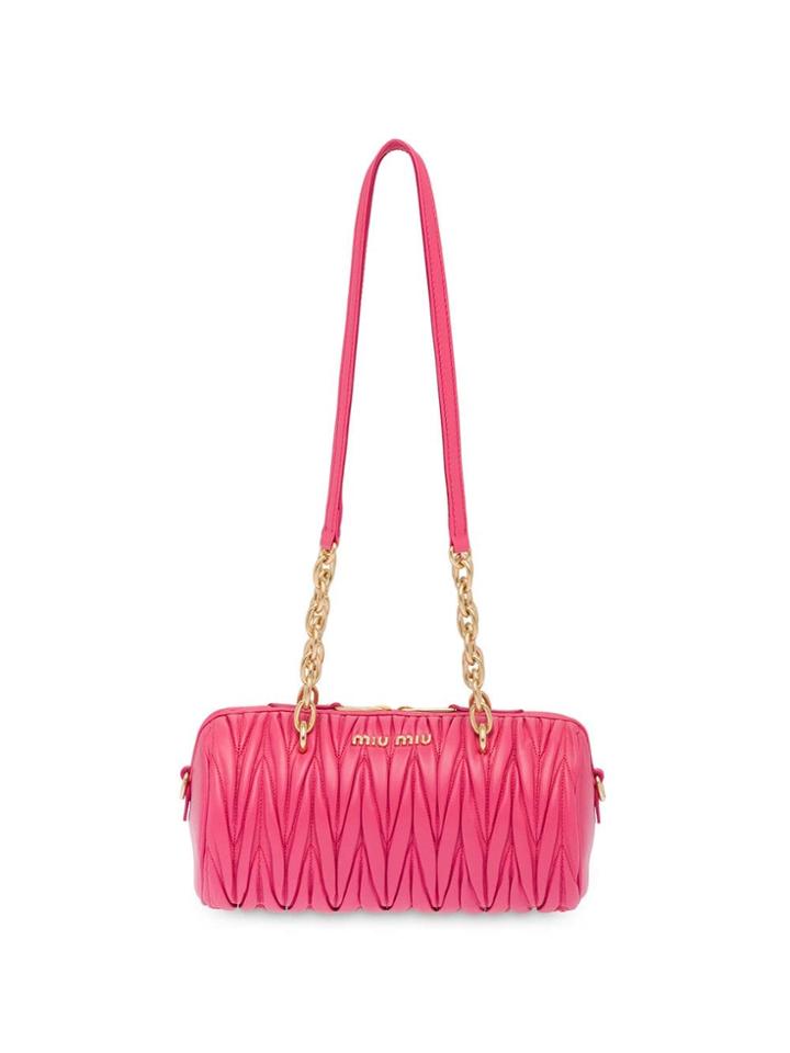 Miu Miu Matelassé Logo Plaque Mini Bag - Pink