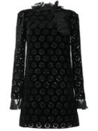 Giambattista Valli Crochet Detail Cocktail Dress, Women's, Size: 38, Black, Viscose/cotton/silk/silk
