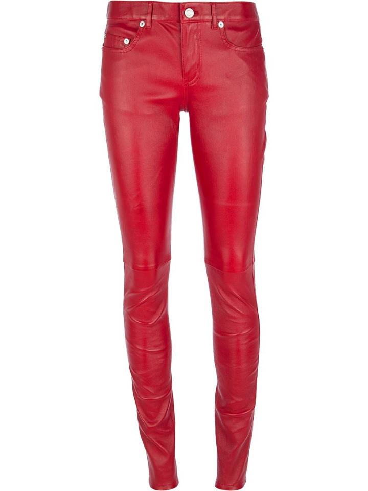 Saint Laurent Skinny Leather Trouser, Women's, Size: 38, Red, Lamb Skin