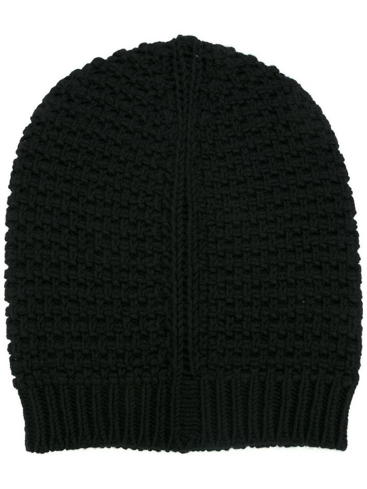 Knit Beanie, Men's, Black, Wool, Rick Owens