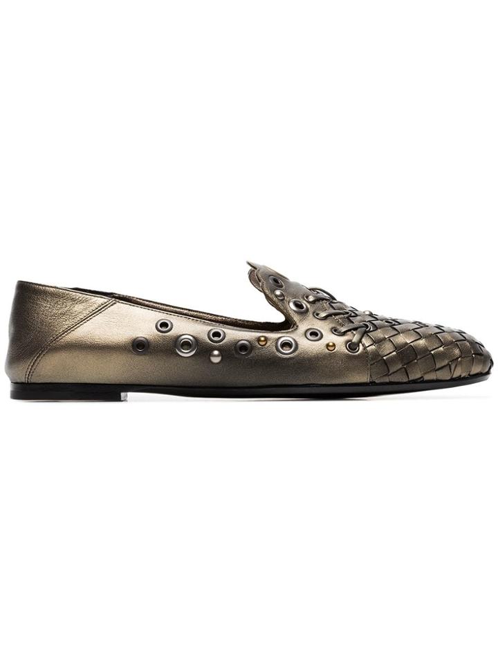Bottega Veneta Metallic Eyelet Detail Woven Leather Pumps
