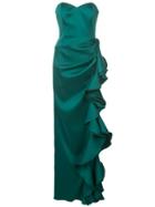 Badgley Mischka Strapless Ruffled Gown - Green