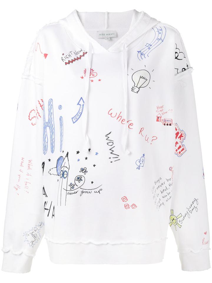 Mira Mikati - Scribble Print Hoodie - Women - Cotton - 40, Women's, White, Cotton