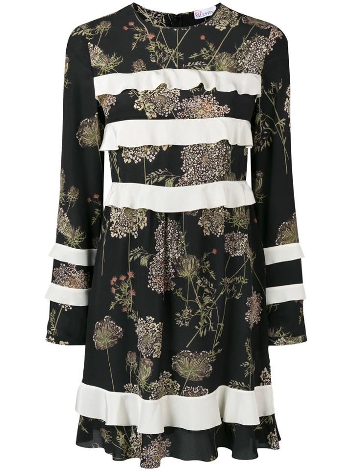 Red Valentino Ruffle Detail Longsleeved Dress - Black