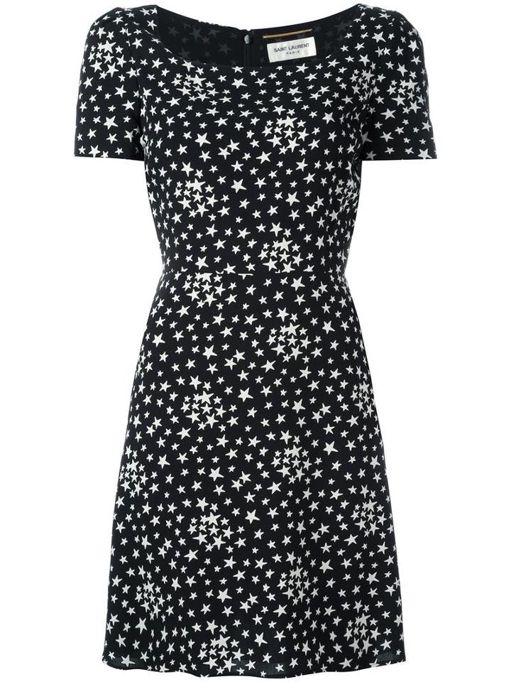 Saint Laurent Star Motif Flared Dress, Women's, Size: 38, Black, Viscose/silk