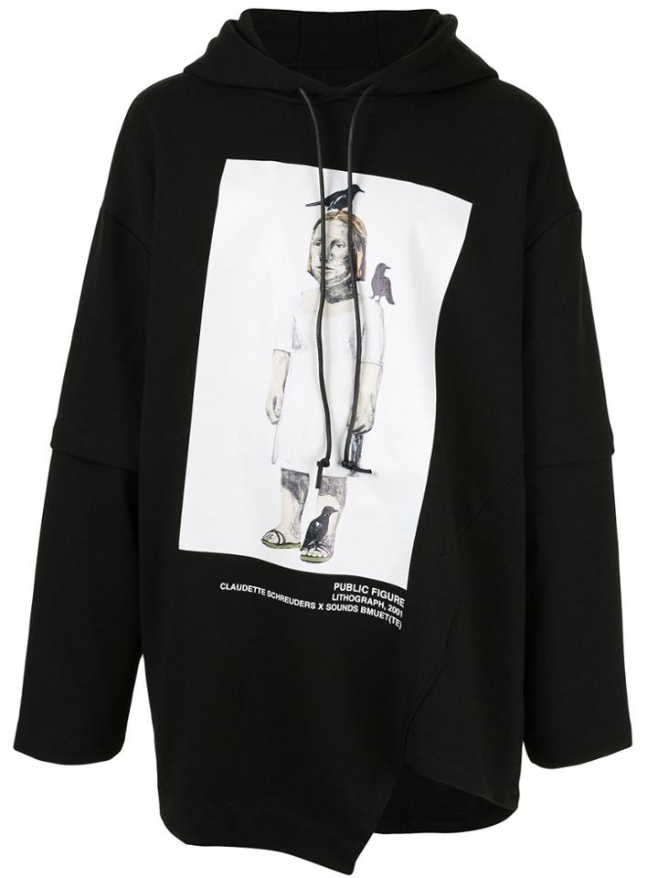 Bmuet(te) Asymmetric Printed Hoodie - Black