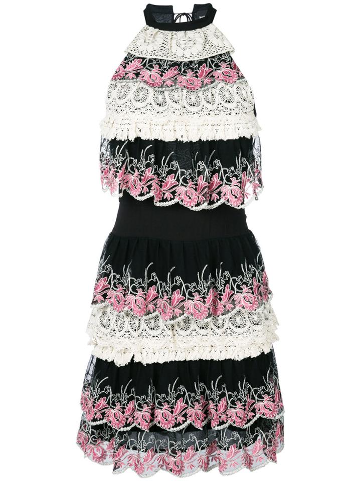 Just Cavalli Tiered Lace Trim Dress - Black