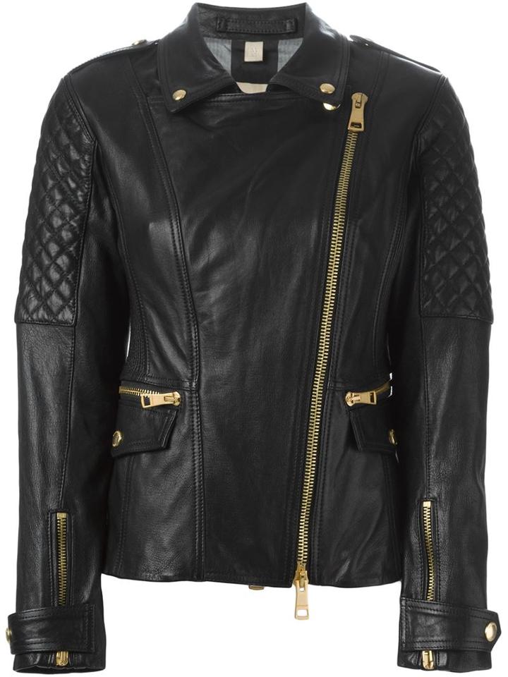 Burberry Brit Quilted Sleeve Biker Jacket, Women's, Size: 10, Black, Lamb Skin/cotton/viscose/polyurethane
