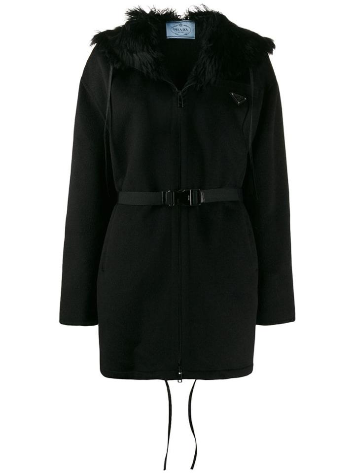 Prada Hooded Buckle Zip-up Jacket - Black