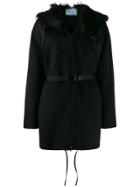 Prada Hooded Buckle Zip-up Jacket - Black