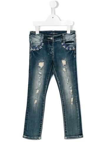 Miss Blumarine Embellished Distressed Jeans, Girl's, Size: 12 Yrs, Blue