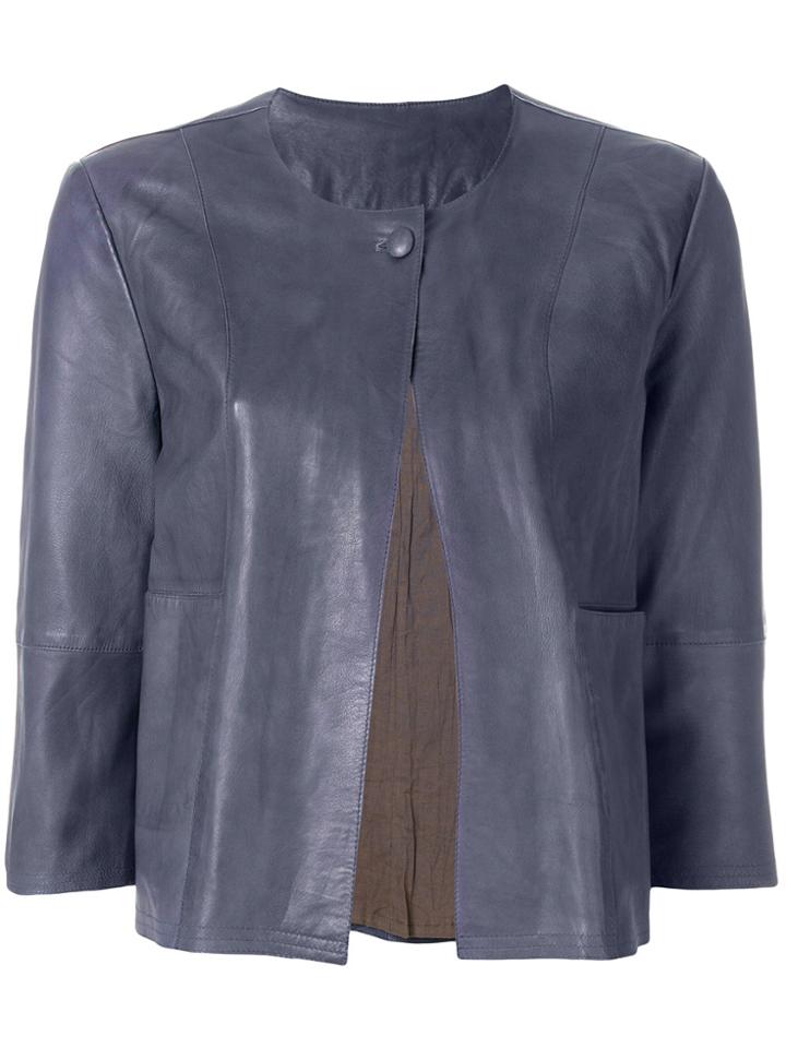 S.w.o.r.d 6.6.44 Collarless Leather Jacket - Pink & Purple