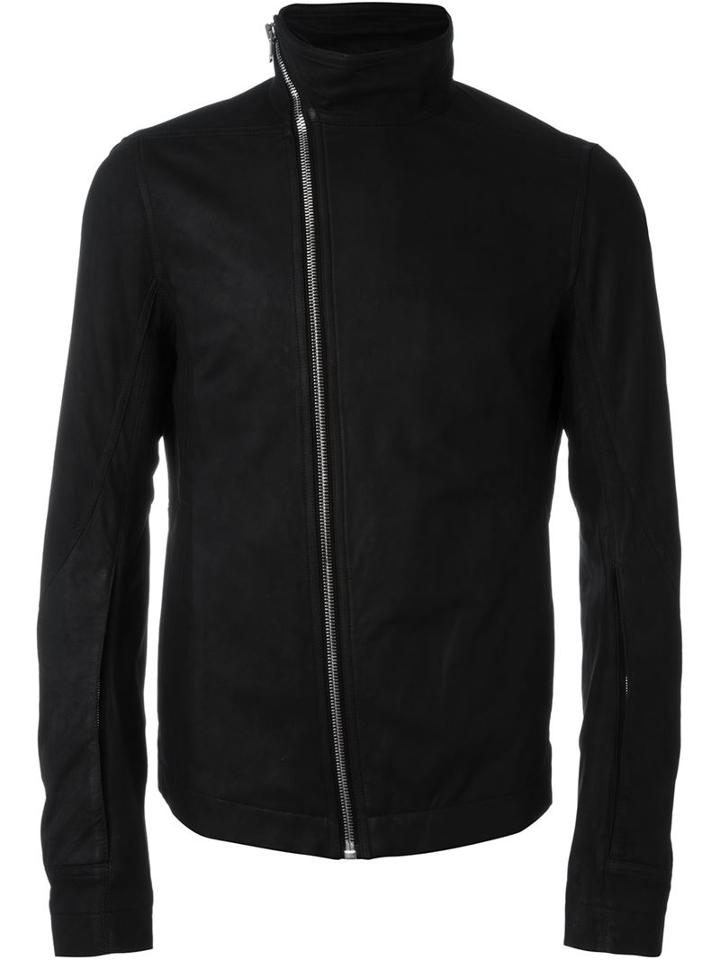 Rick Owens Funnel Neck Jacket, Men's, Size: 50, Black, Cotton/lamb Skin/cupro/viscose
