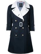 Loveless Contrast Belted Coat, Women's, Size: 34, Blue, Cotton