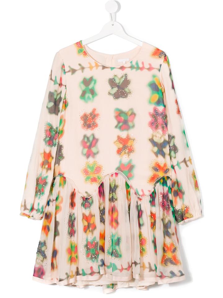Chloé Kids Teen Long Sleeve Printed Dress - Pink & Purple