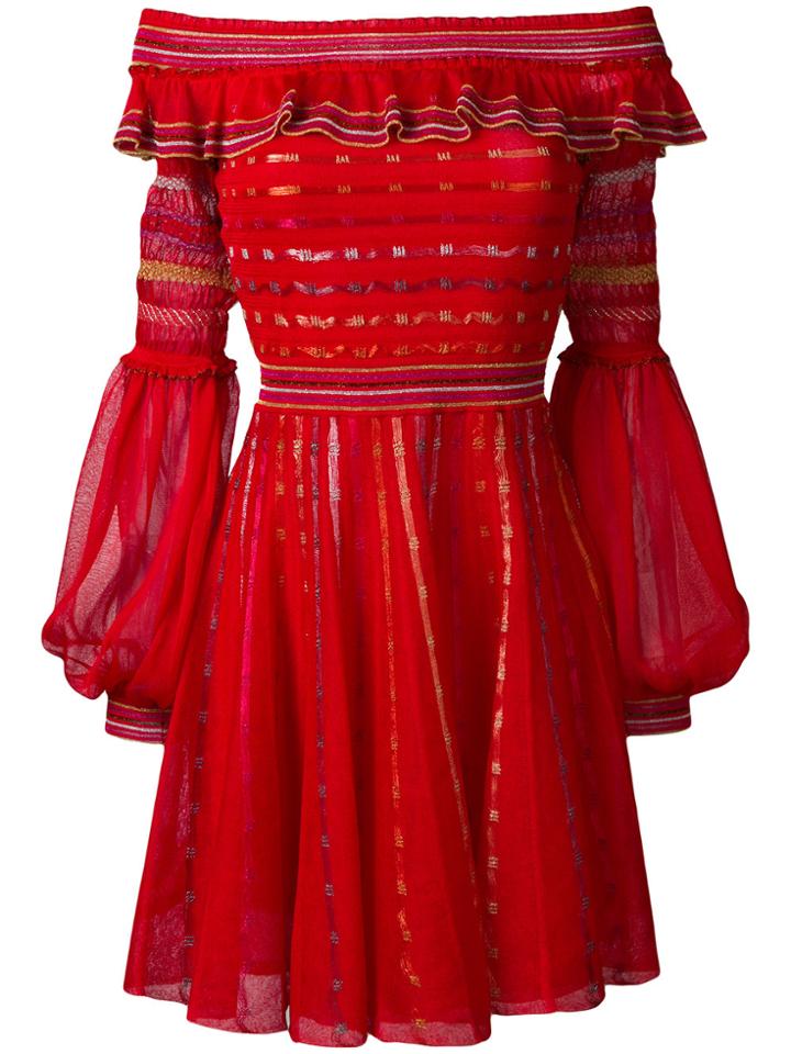 Alexander Mcqueen Striped Smocked Off The Shoulder Dress - Red