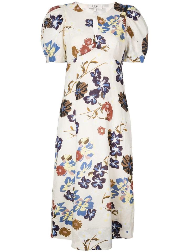 Sea Floral Print Midi Dress - White