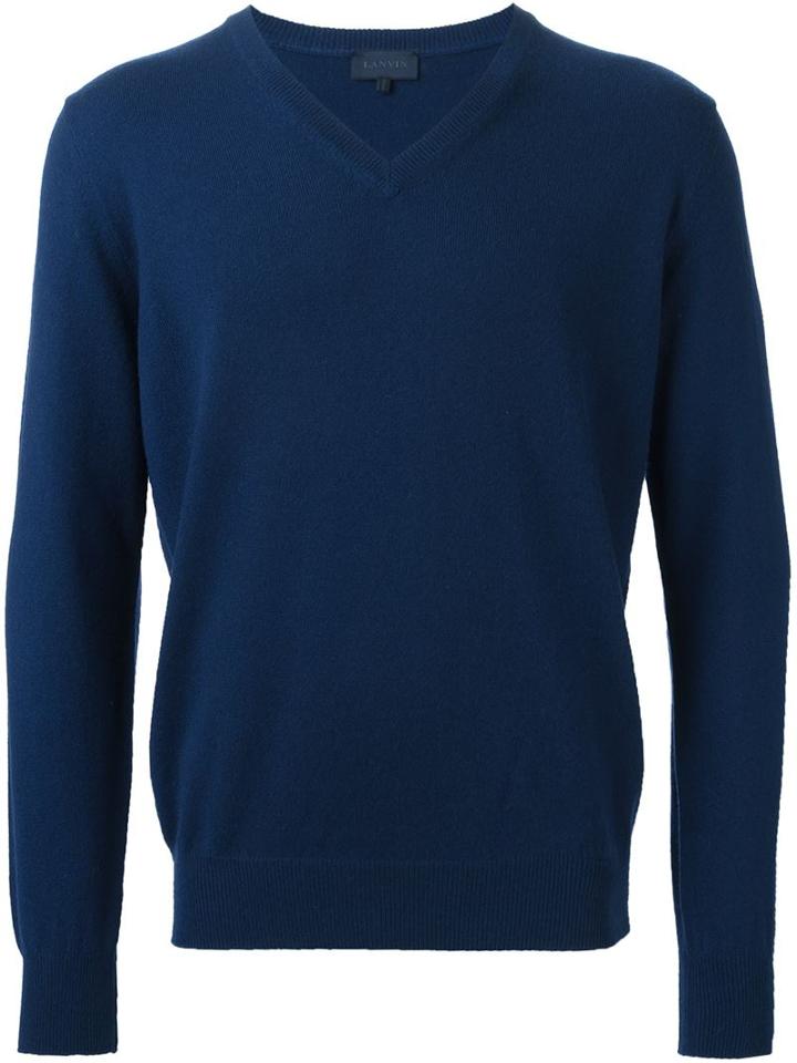 Lanvin V-neck Jumper, Men's, Size: Xxl, Blue, Cashmere