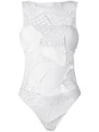 Amir Slama Crochet Swimsuit, Women's, Size: P, White, Elastodiene