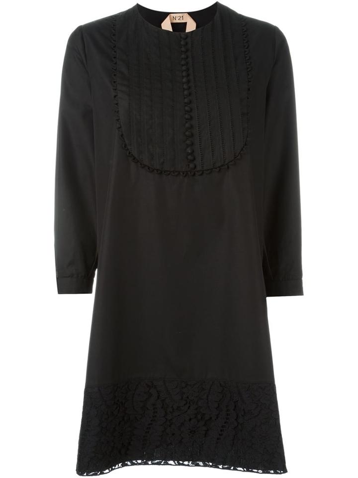 No21 Scalloped Bib Tunic Dress, Women's, Size: 42, Black, Cotton