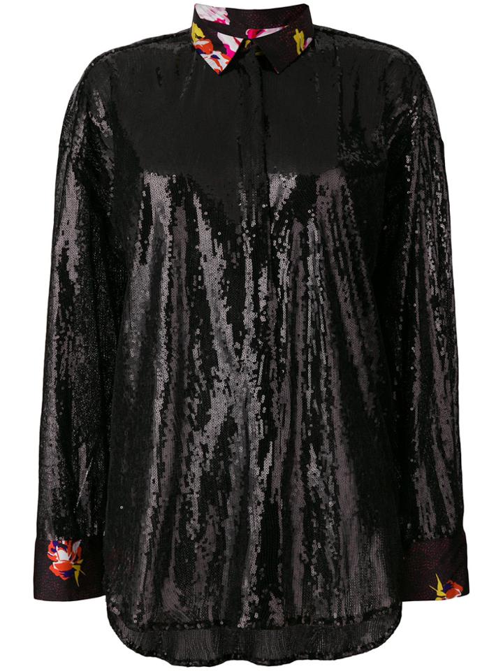 Msgm Long-sleeve Sequinned Shirt - Black