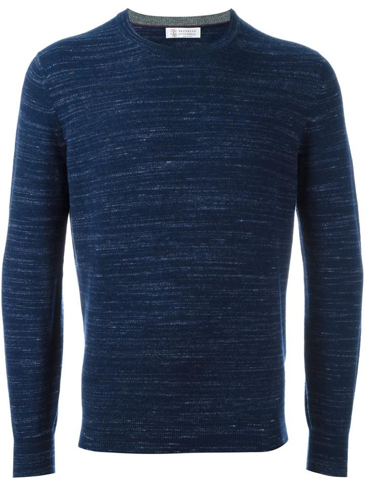 Brunello Cucinelli Crew Neck Jumper, Men's, Size: 54, Blue, Wool
