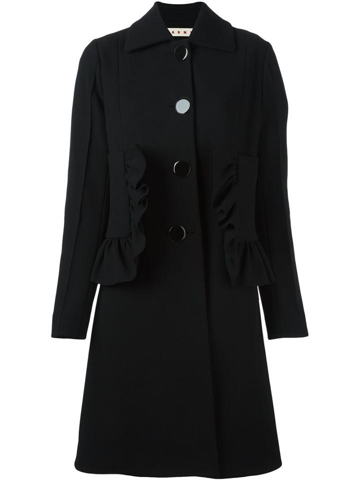 Marni Ruffled Coat, Women's, Size: 40, Black, Cotton/polyamide/spandex/elastane