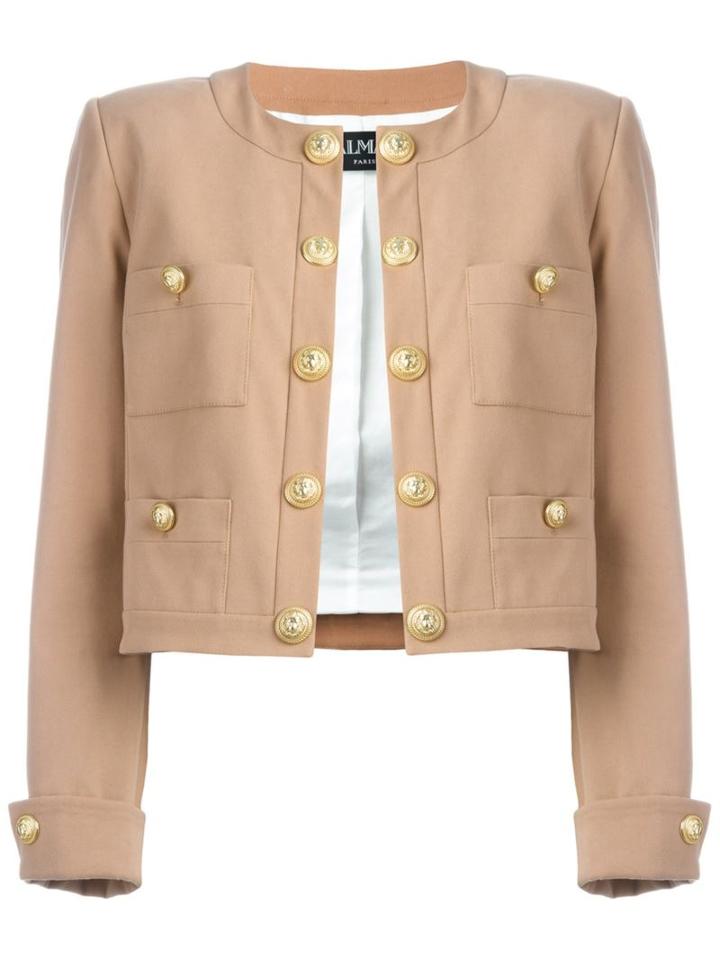 Balmain Cropped Jacket, Women's, Size: 42, Nude/neutrals, Cotton/spandex/elastane/viscose
