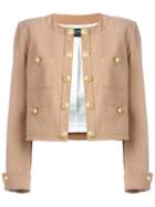 Balmain Cropped Jacket, Women's, Size: 42, Nude/neutrals, Cotton/spandex/elastane/viscose