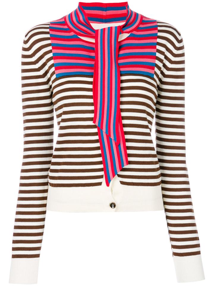 Marco De Vincenzo Striped Neck-tie Cardigan - White