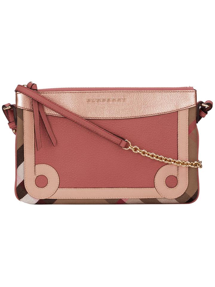 Burberry House Check Clutch Bag, Women's, Pink/purple, Calf Leather/cotton/polyamide