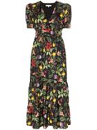 Borgo De Nor V-neck Floral Print Silk Dress - Tropical Garden Black
