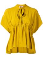 No21 Pussy Bow Fastening Blouse, Women's, Size: 40, Yellow/orange, Acetate/silk