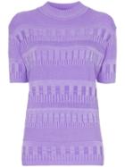 Cap Turtleneck Ribbed Detail Knitted T-shirt - Purple