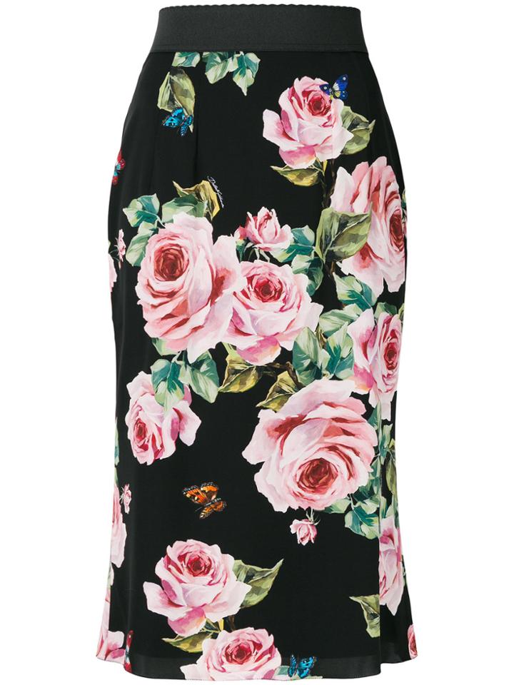 Dolce & Gabbana Rose Print Skirt - Black