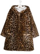 Monnalisa Teen Leopard Hooded Coat - Brown