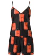 Amir Slama V-neck Printed Playsuit, Women's, Size: P, Black, Elastodiene