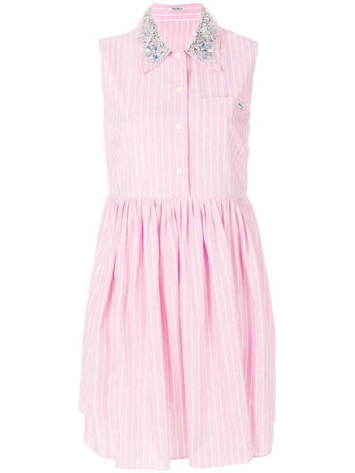 Miu Miu Embellished Pinstripe Shirt Dress - Pink