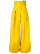 Abadia Pleated Taffeta Silk Trousers - Yellow