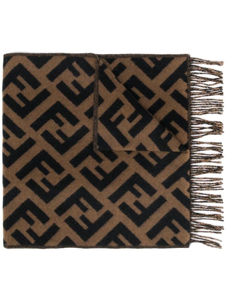 Fendi Zucca Logo Cashmere Scarf - Brown