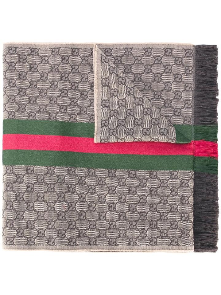 Gucci Gg Jacquard Web Scarf, Men's, Nude/neutrals, Silk/wool