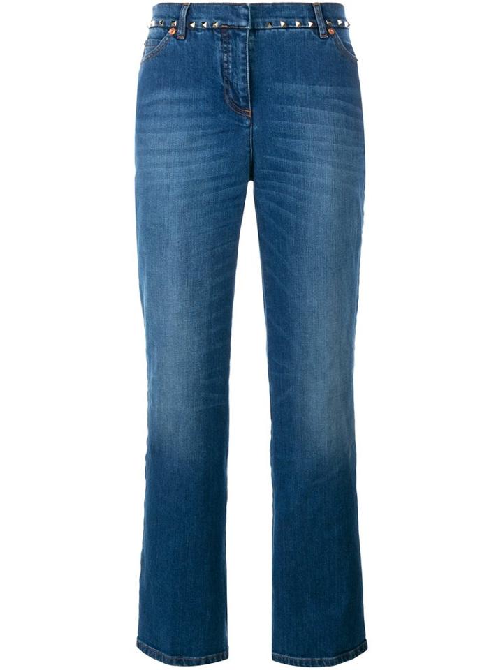 Valentino 'rockstud' Flared Leg Jeans, Women's, Size: 28, Blue, Cotton/spandex/elastane/polyester