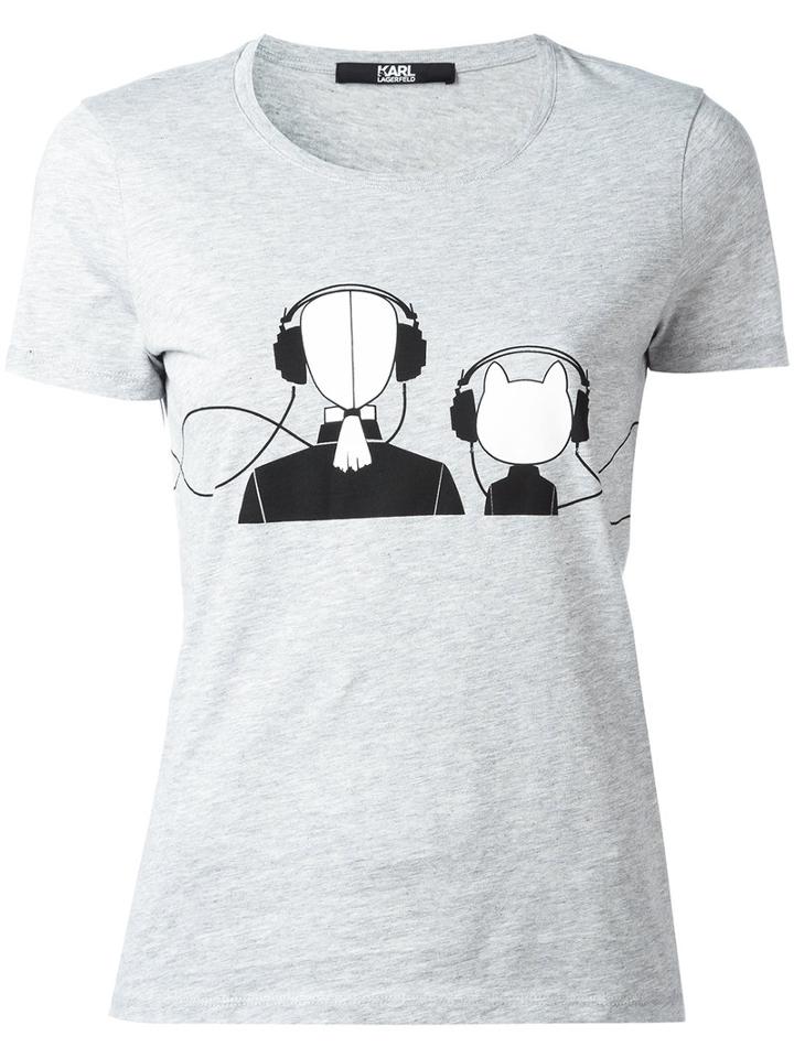Karl Lagerfeld Graphic Print T-shirt, Women's, Size: Medium, Grey, Cotton