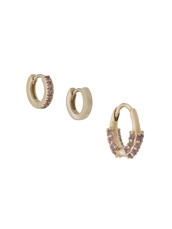 Otiumberg 9kt Gold Pink Sapphire And Amethyst Huggie Set