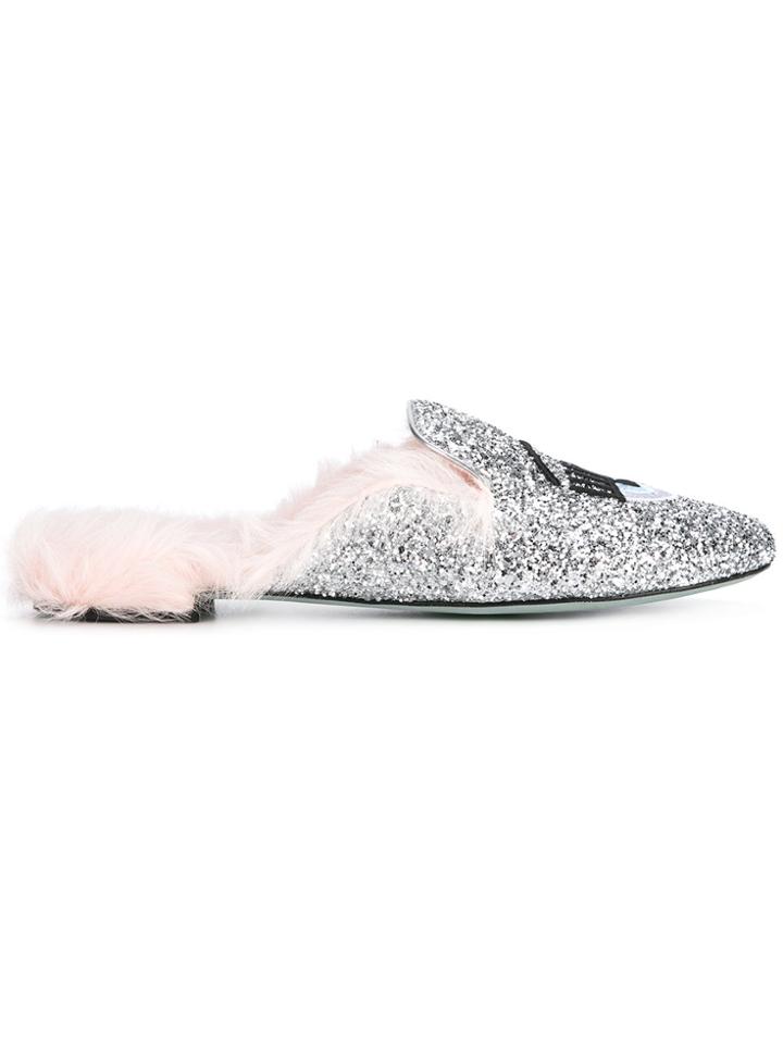 Chiara Ferragni Flirting Glitter Mules - Metallic